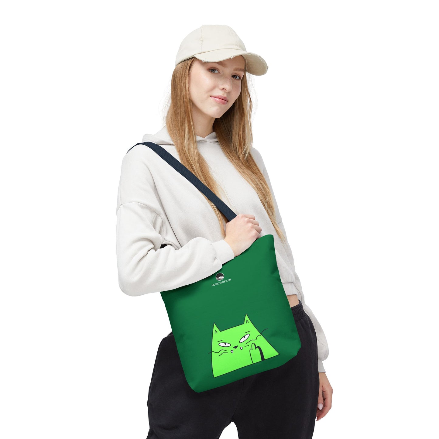 Playful Cat Tote Bag - Green Cat Design, Eco-Friendly, Shopping, Gift, Everyday Use, Pet Lover, Fun Accessories