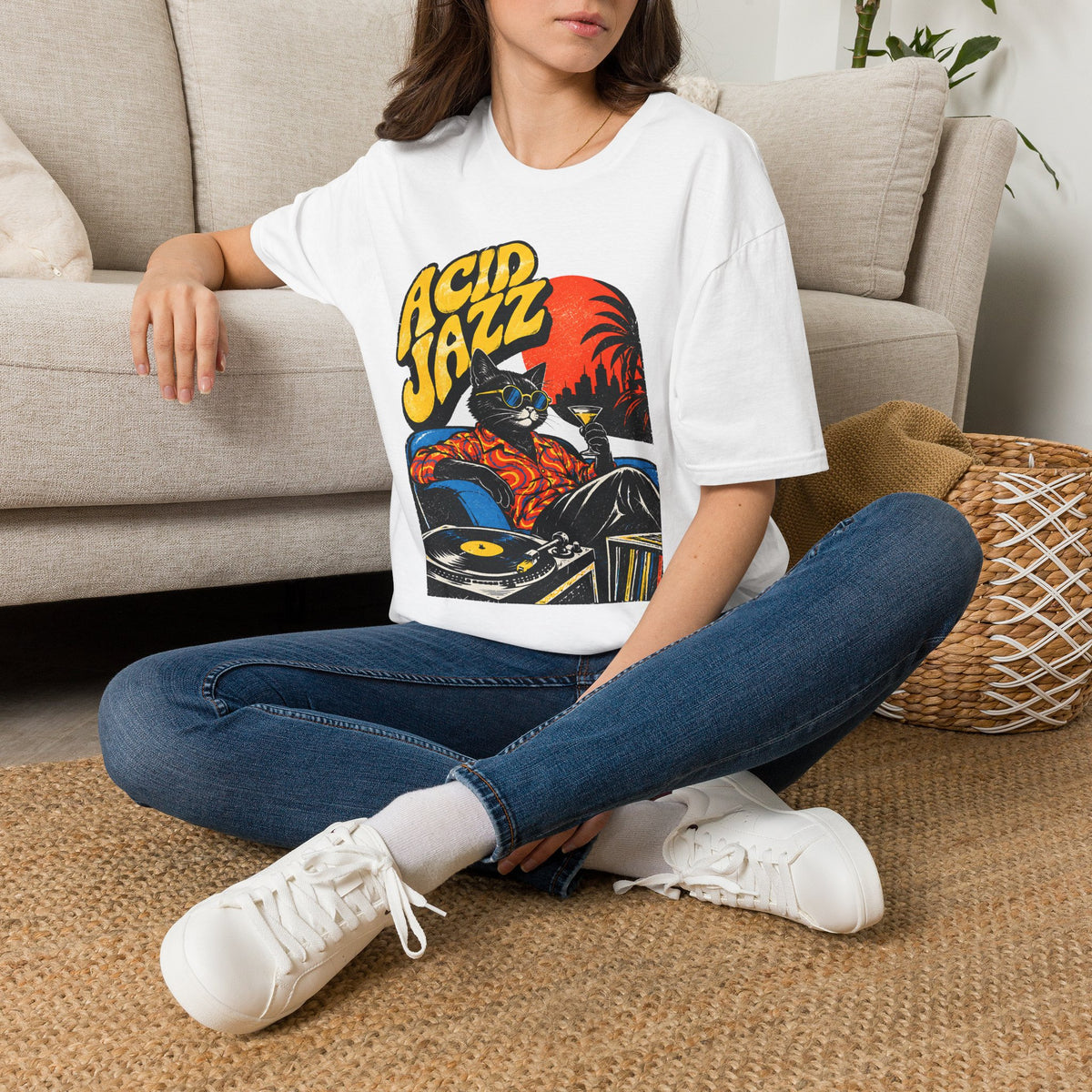 Acid Jazz T-Shirt - Retro Cat DJ Graphic Tee