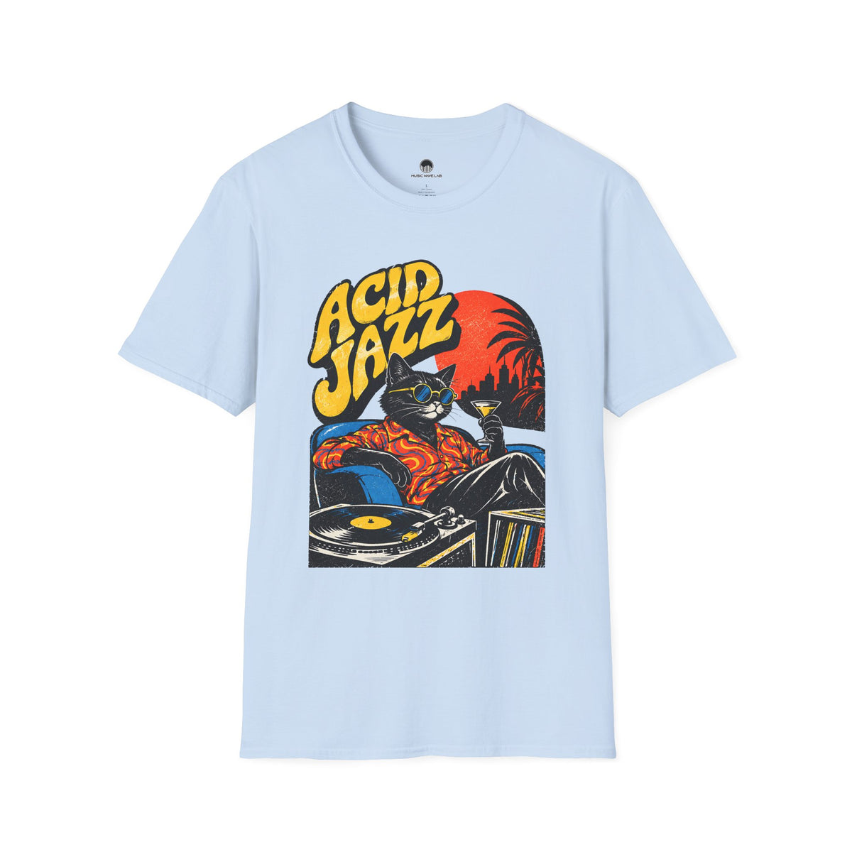 Acid Jazz T-Shirt - Retro Cat DJ Graphic Tee