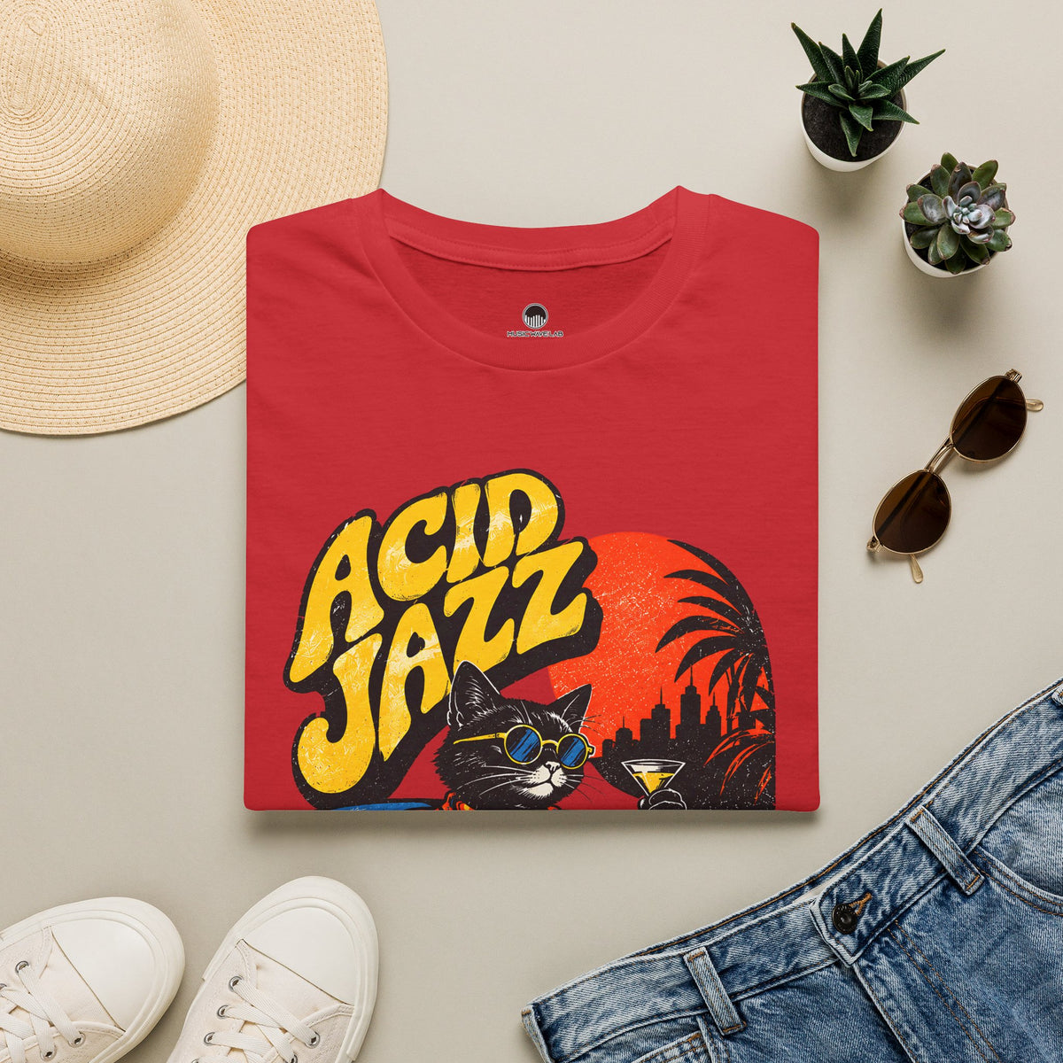 Acid Jazz T-Shirt - Retro Cat DJ Graphic Tee