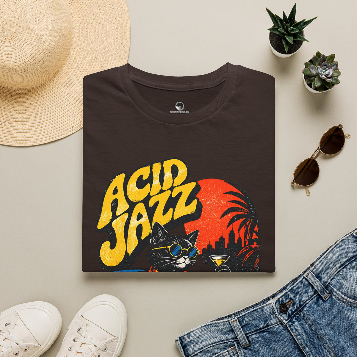 Acid Jazz T-Shirt - Retro Cat DJ Graphic Tee