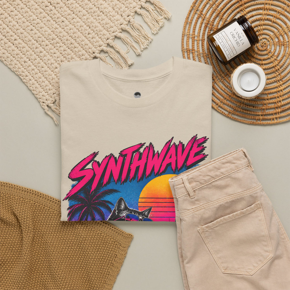 Synthwave Cat Tee — Retro 80s Sunset Driver Graphic T-Shirt
