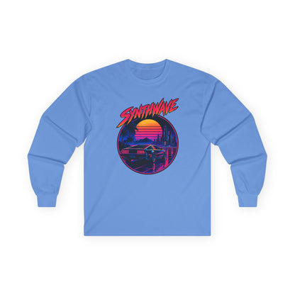 Synthwave Sunset Long Sleeve Tee — Retro Vaporwave Miami Night Graphic