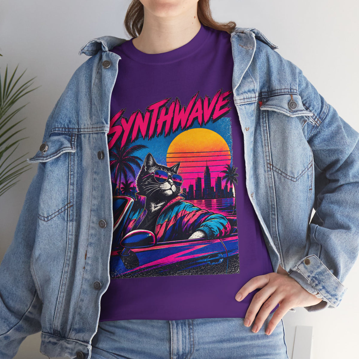 Synthwave Cat Tee — Retro 80s Sunset Driver Graphic T-Shirt