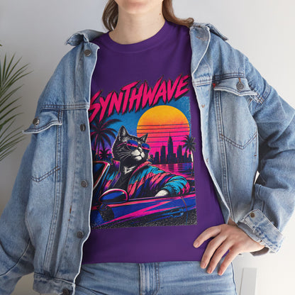 Synthwave Cat Tee — Retro 80s Sunset Driver Graphic T-Shirt