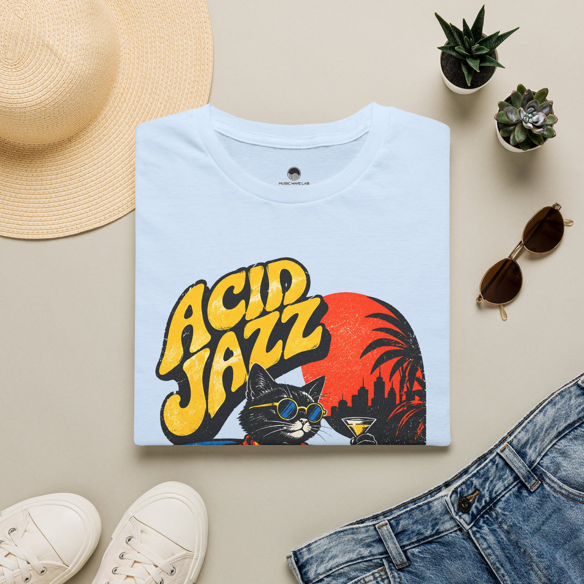 Acid Jazz T-Shirt - Retro Cat DJ Graphic Tee