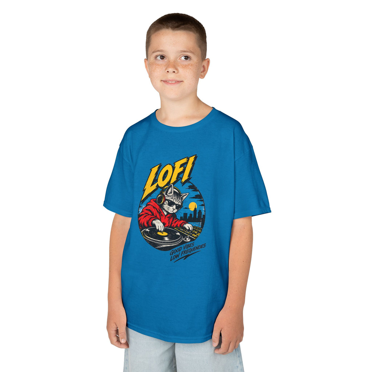 Kids T-Shirt — 'LOFI' DJ Skull Graphic Tee | Retro Night City Vibes