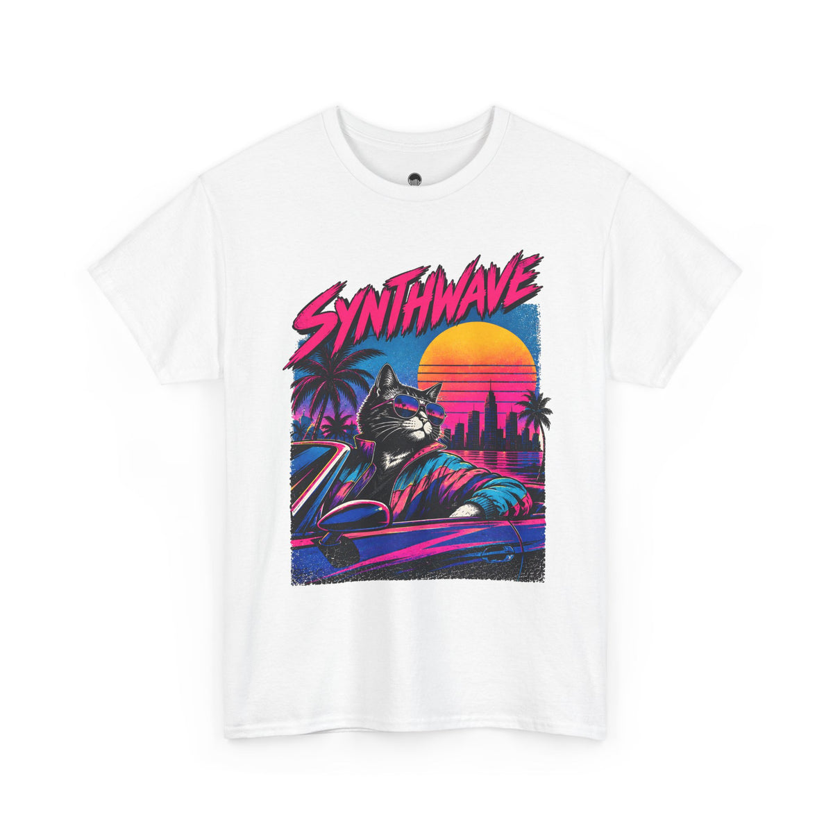 Synthwave Cat Tee — Retro 80s Sunset Driver Graphic T-Shirt