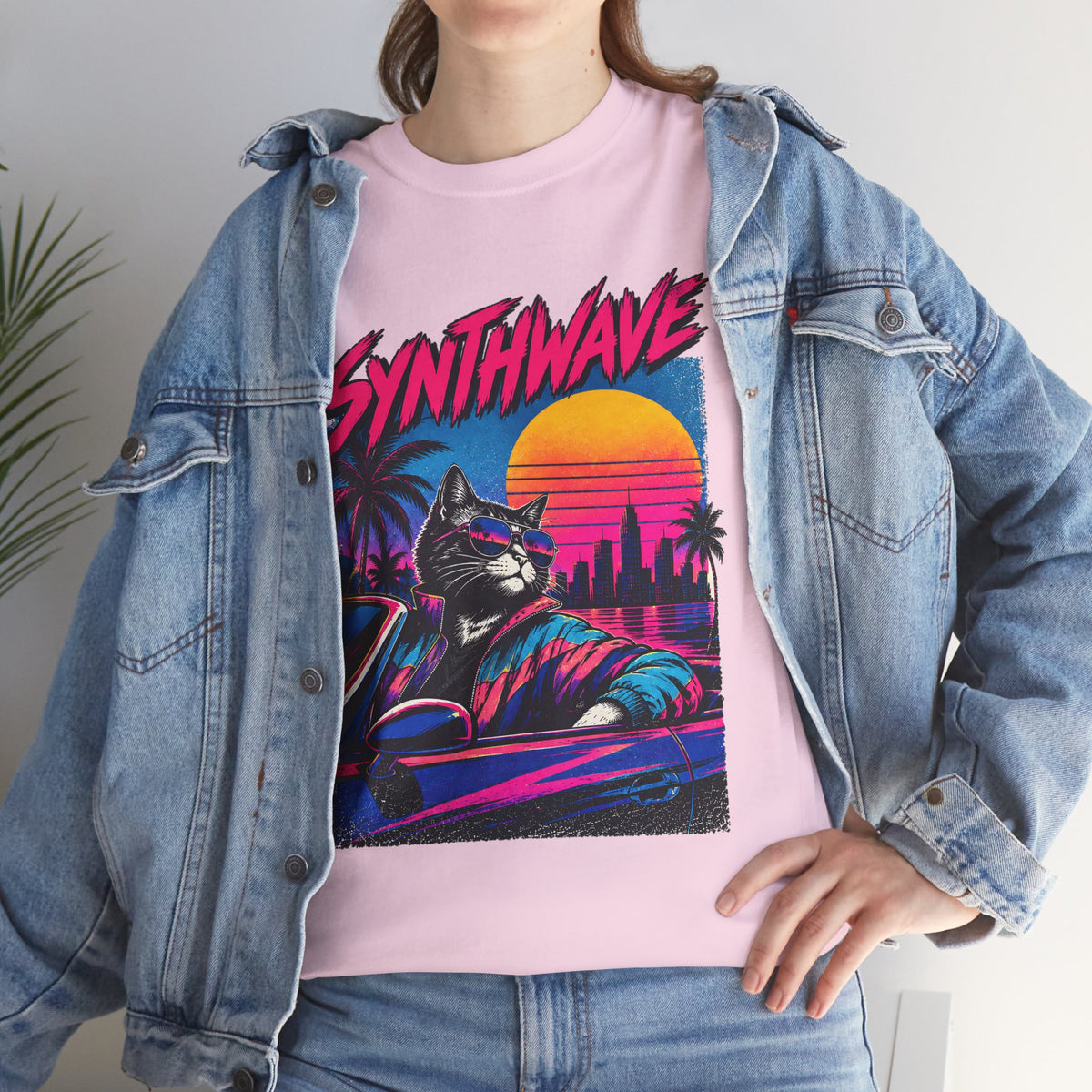 Synthwave Cat Tee — Retro 80s Sunset Driver Graphic T-Shirt