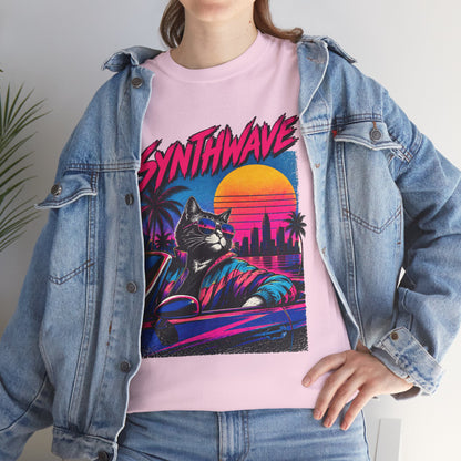 Synthwave Cat Tee — Retro 80s Sunset Driver Graphic T-Shirt