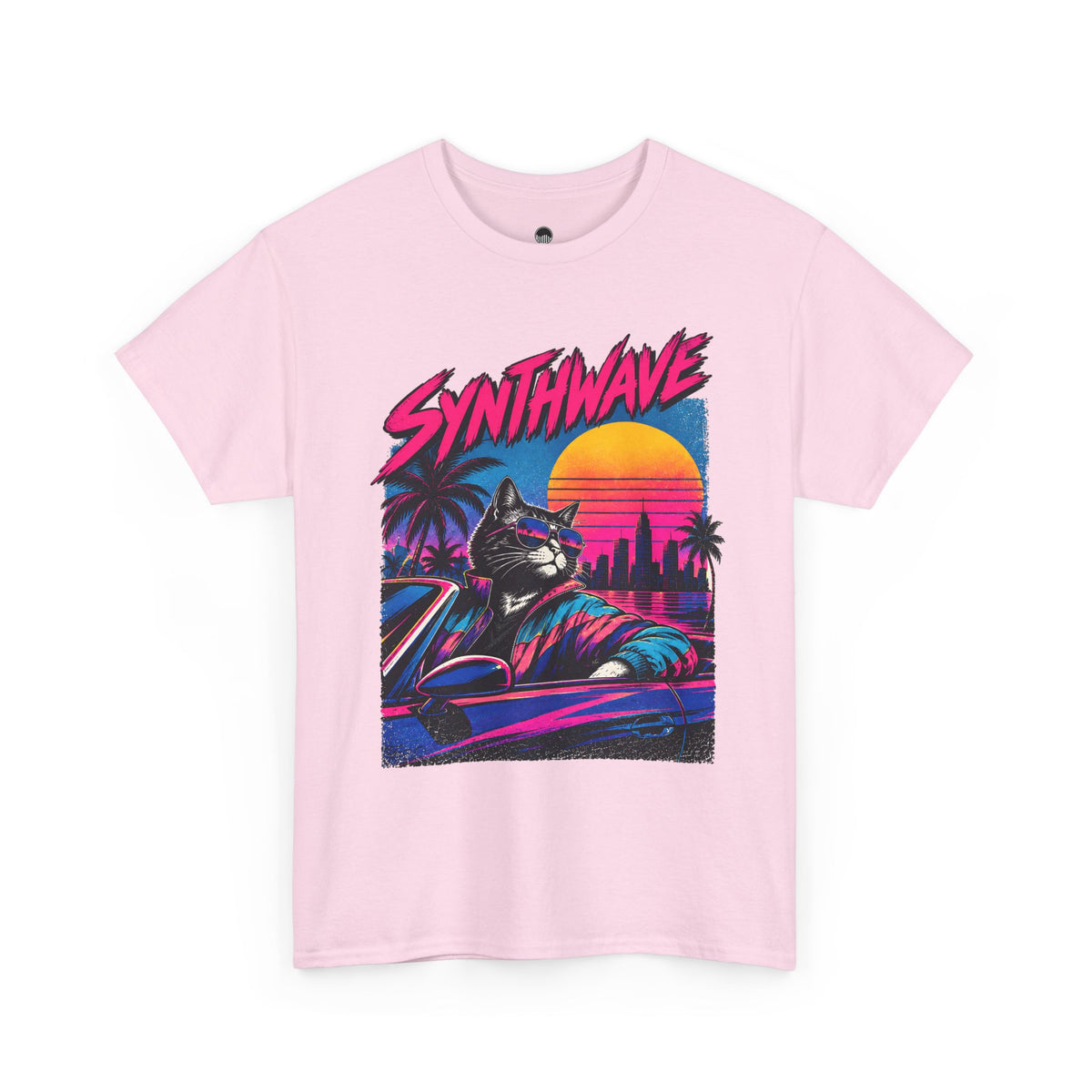 Synthwave Cat Tee — Retro 80s Sunset Driver Graphic T-Shirt