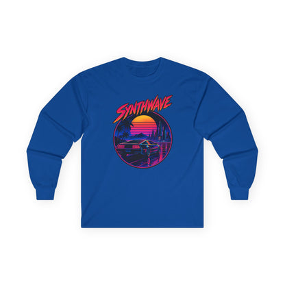 Synthwave Sunset Long Sleeve Tee — Retro Vaporwave Miami Night Graphic