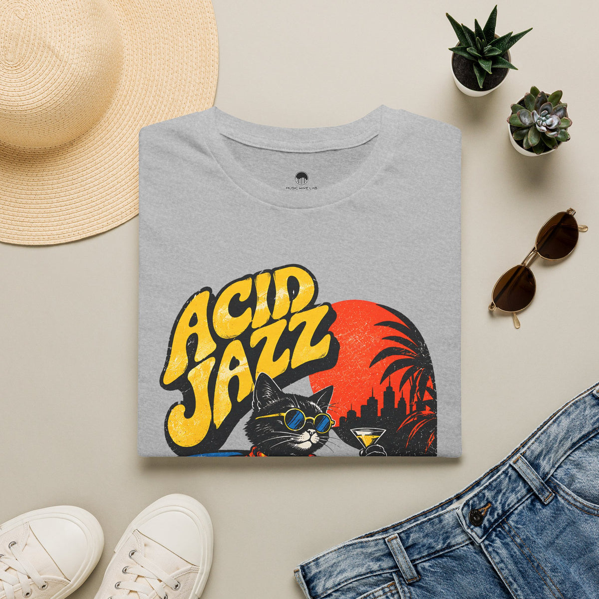 Acid Jazz T-Shirt - Retro Cat DJ Graphic Tee