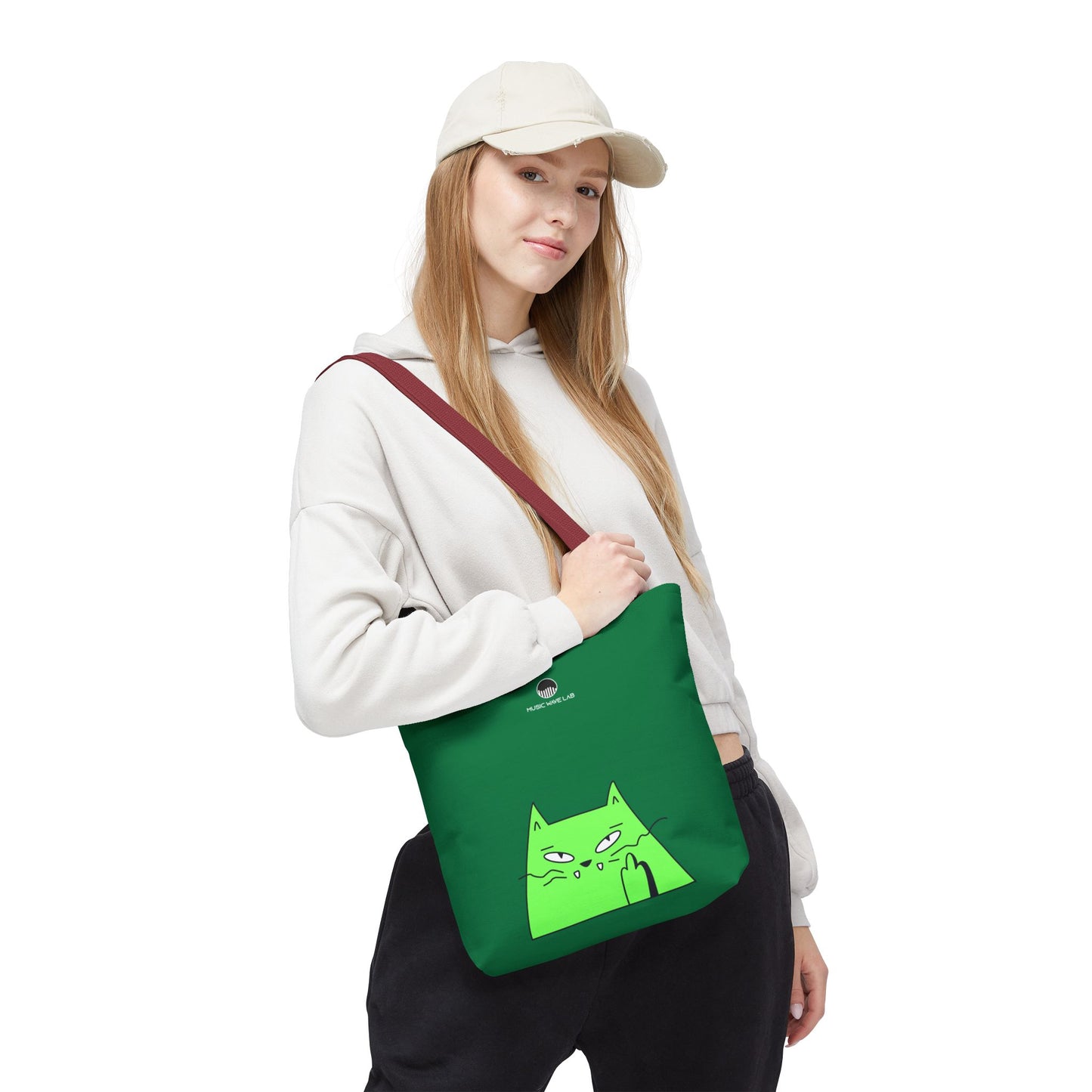 Playful Cat Tote Bag - Green Cat Design, Eco-Friendly, Shopping, Gift, Everyday Use, Pet Lover, Fun Accessories