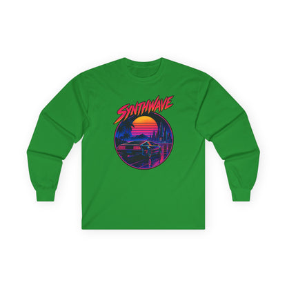Synthwave Sunset Long Sleeve Tee — Retro Vaporwave Miami Night Graphic