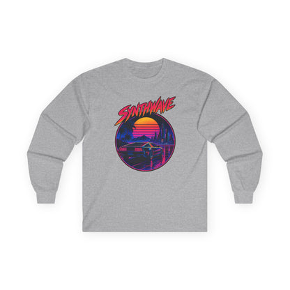 Synthwave Sunset Long Sleeve Tee — Retro Vaporwave Miami Night Graphic