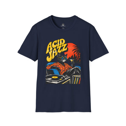 Acid Jazz T-Shirt - Retro Cat DJ Graphic Tee
