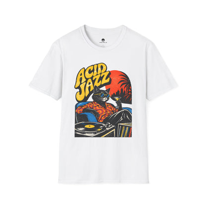 Acid Jazz T-Shirt - Retro Cat DJ Graphic Tee