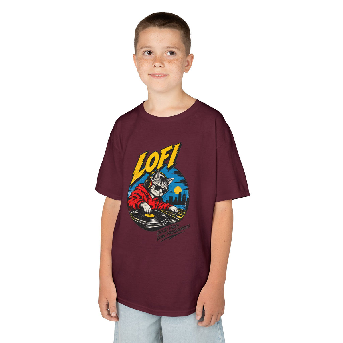 Kids T-Shirt — 'LOFI' DJ Skull Graphic Tee | Retro Night City Vibes