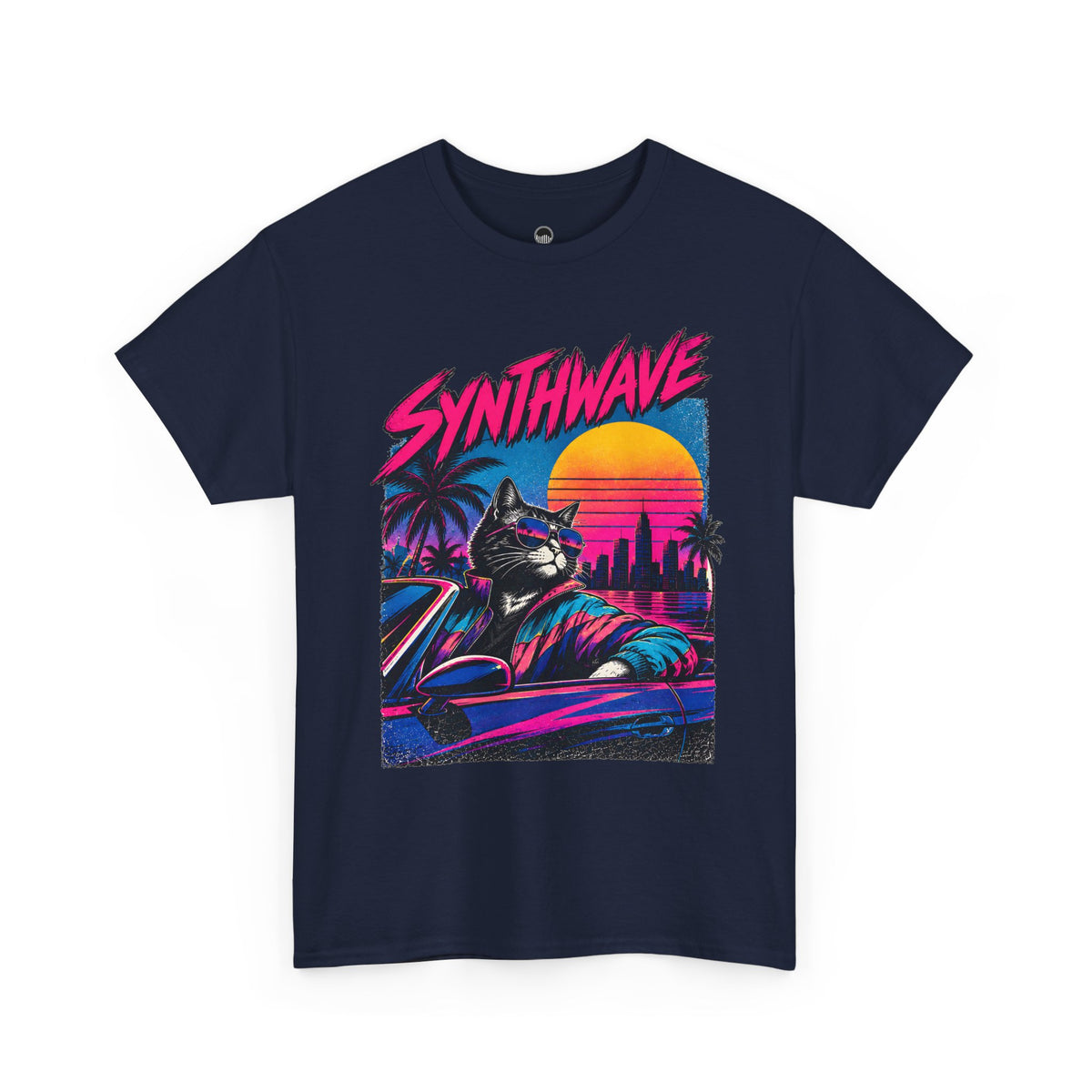 Synthwave Cat Tee — Retro 80s Sunset Driver Graphic T-Shirt