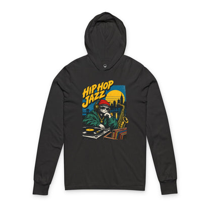 Hip Hop Jazz Hooded Long Sleeve Tee — Vintage DJ Skull Graphic
