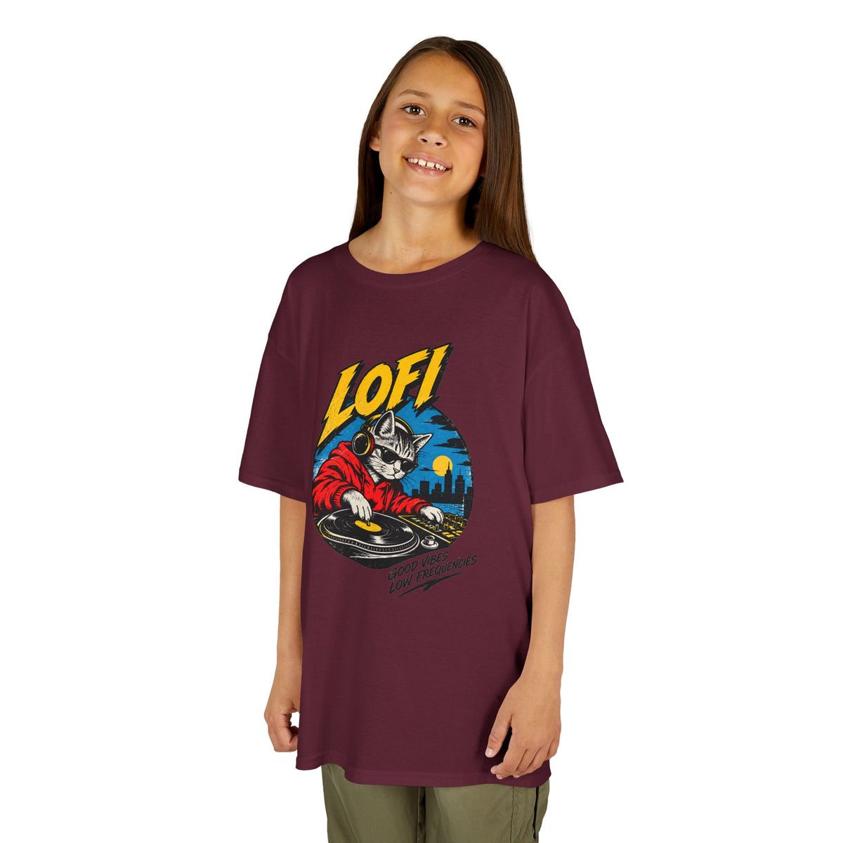 Kids T-Shirt — 'LOFI' DJ Skull Graphic Tee | Retro Night City Vibes