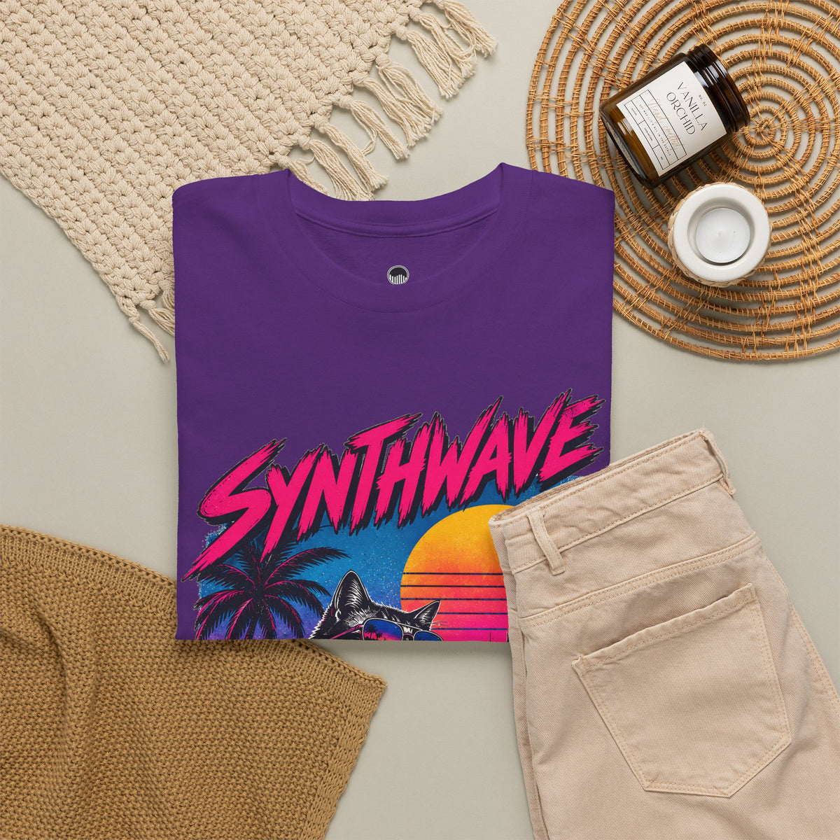 Synthwave Cat Tee — Retro 80s Sunset Driver Graphic T-Shirt