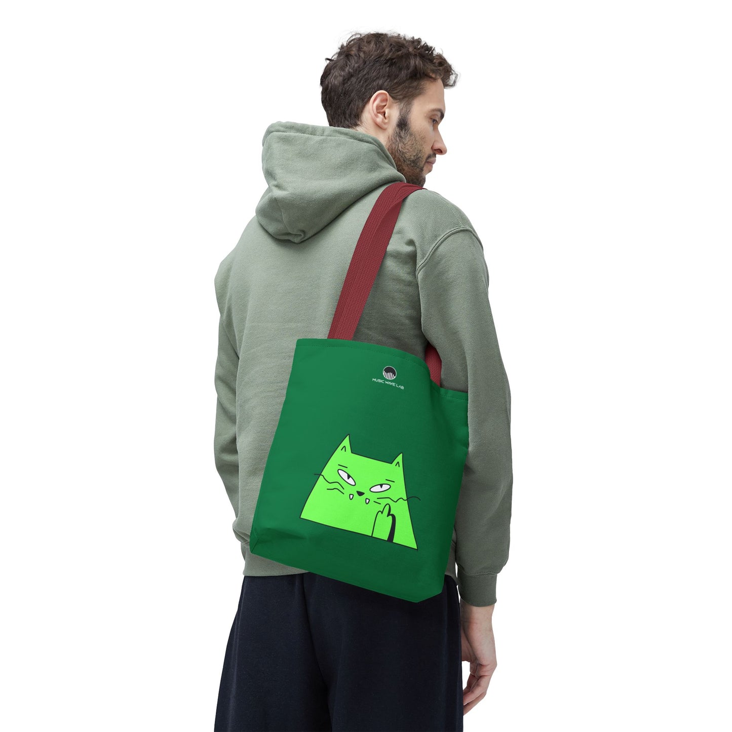Playful Cat Tote Bag - Green Cat Design, Eco-Friendly, Shopping, Gift, Everyday Use, Pet Lover, Fun Accessories