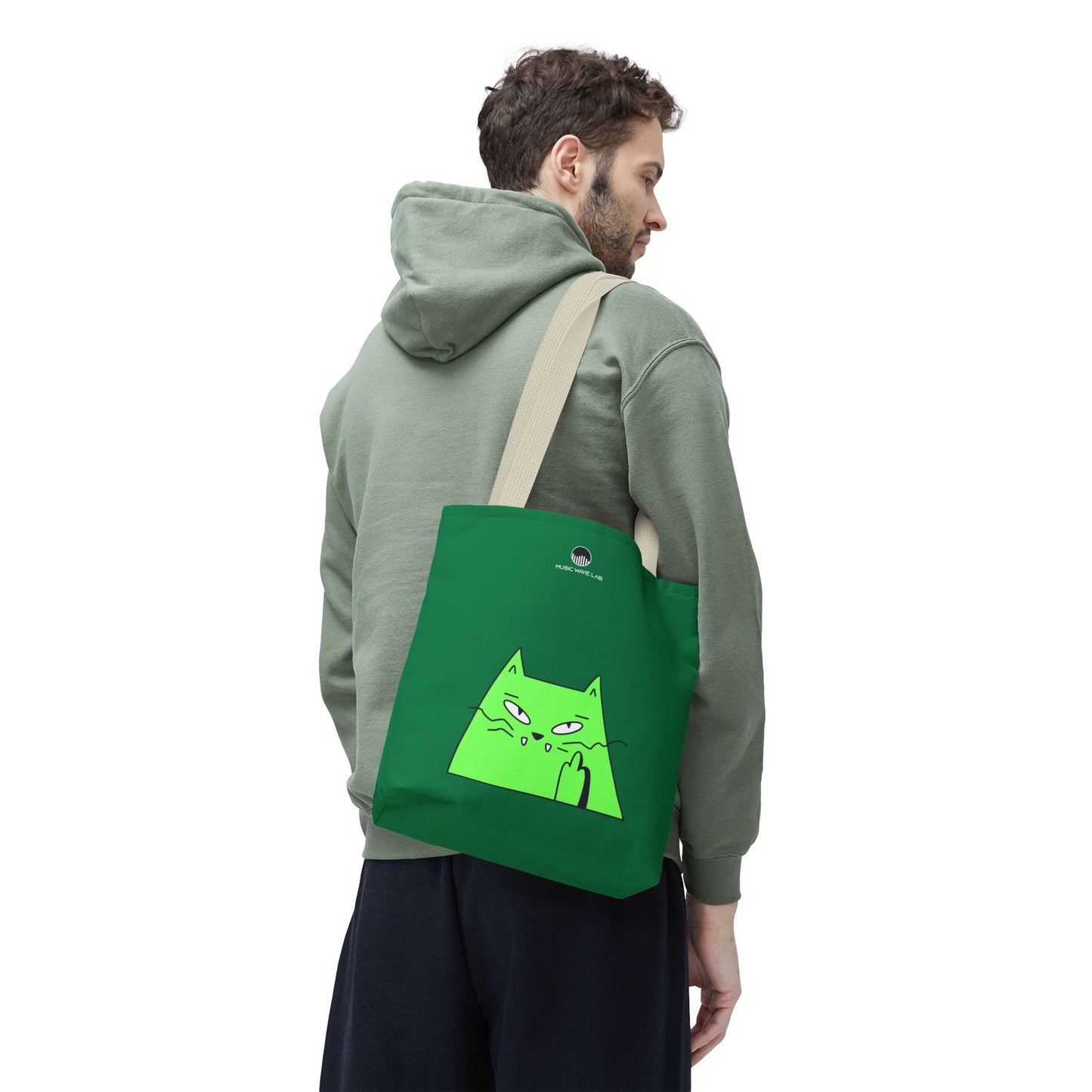 Playful Cat Tote Bag - Green Cat Design, Eco-Friendly, Shopping, Gift, Everyday Use, Pet Lover, Fun Accessories