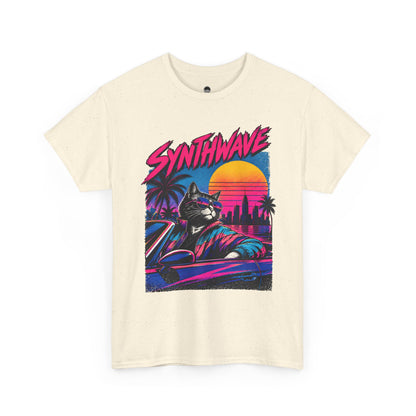 Synthwave Cat Tee — Retro 80s Sunset Driver Graphic T-Shirt