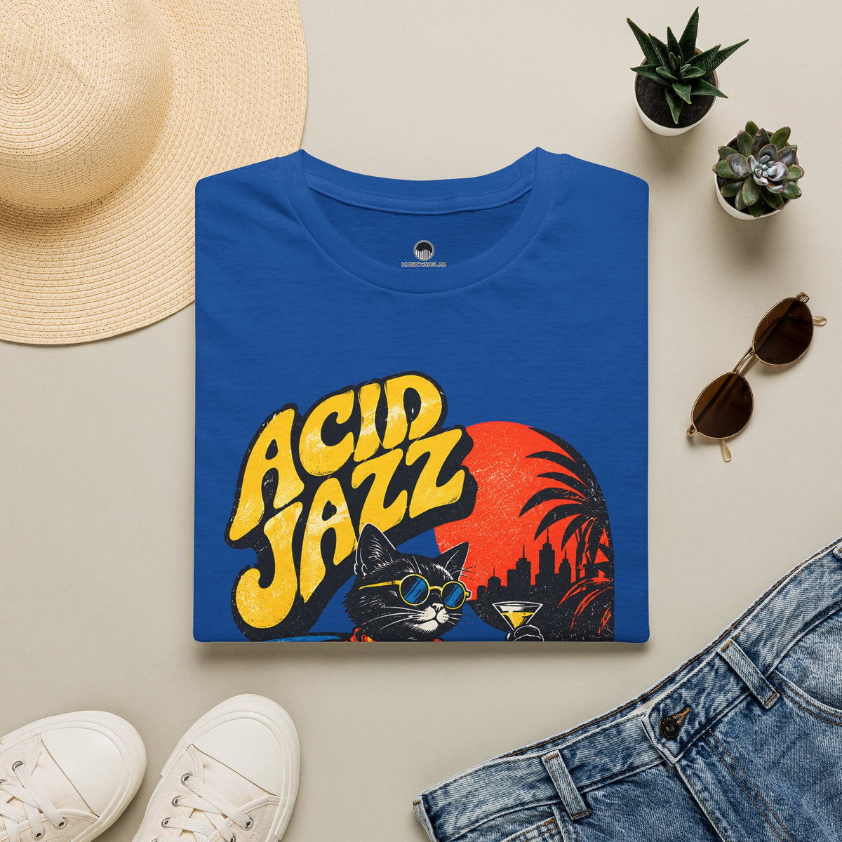 Acid Jazz T-Shirt - Retro Cat DJ Graphic Tee