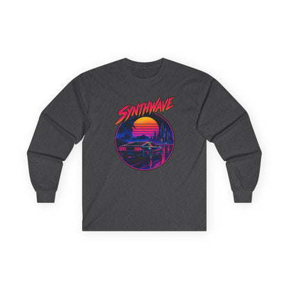Synthwave Sunset Long Sleeve Tee — Retro Vaporwave Miami Night Graphic