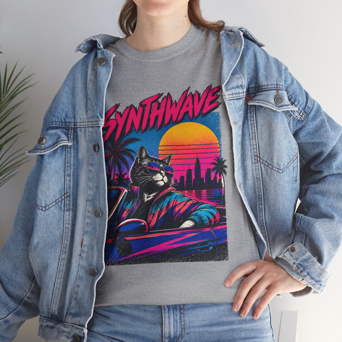 Synthwave Cat Tee — Retro 80s Sunset Driver Graphic T-Shirt