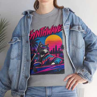 Synthwave Cat Tee — Retro 80s Sunset Driver Graphic T-Shirt