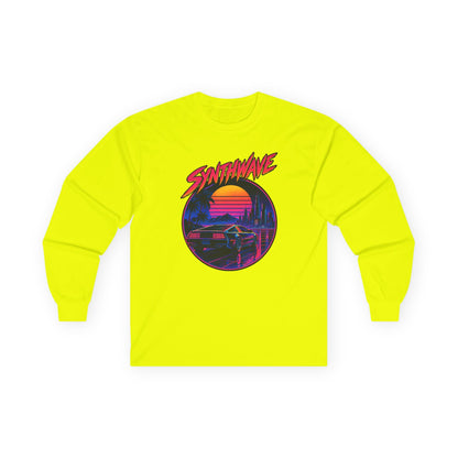 Synthwave Sunset Long Sleeve Tee — Retro Vaporwave Miami Night Graphic