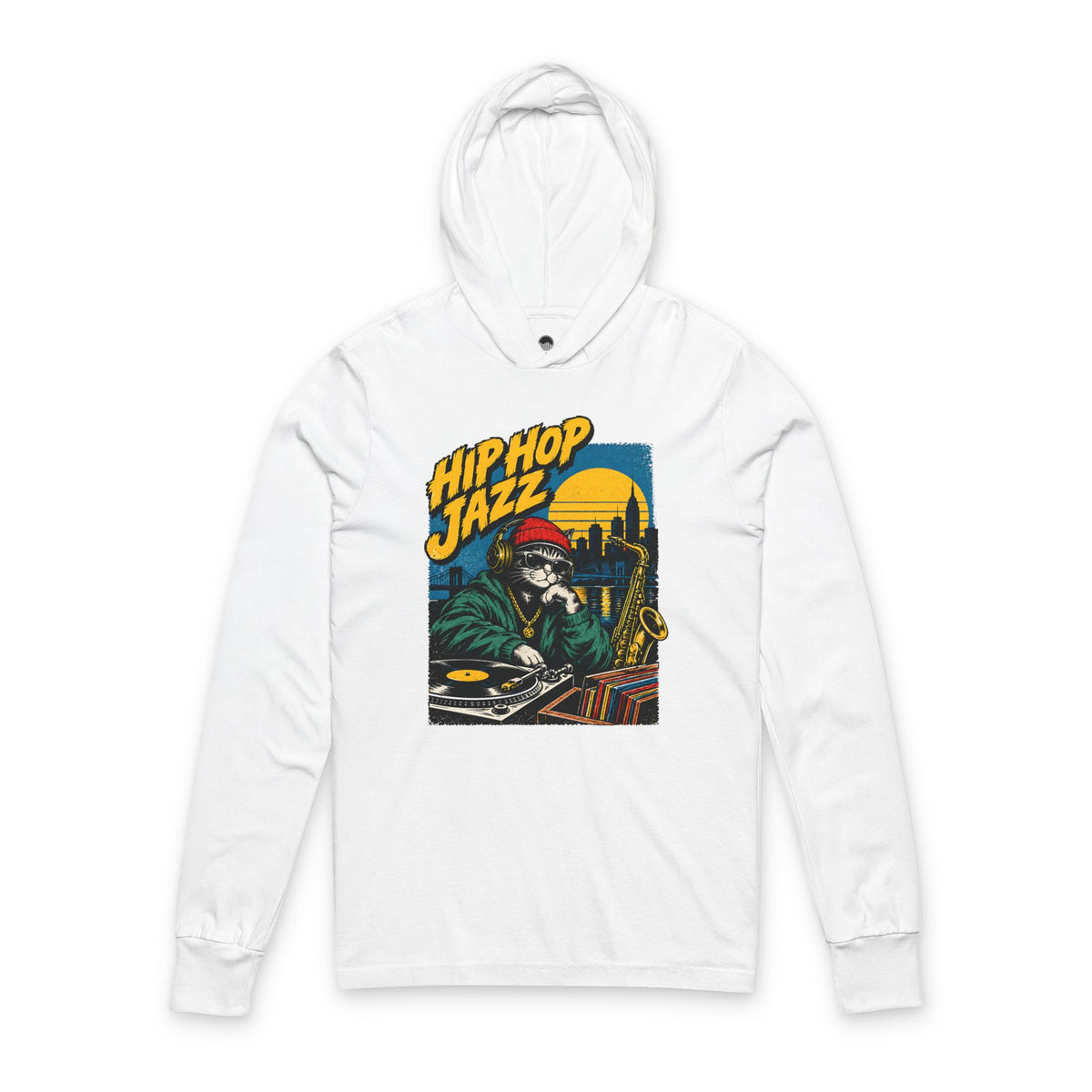 Hip Hop Jazz Hooded Long Sleeve Tee — Vintage DJ Skull Graphic