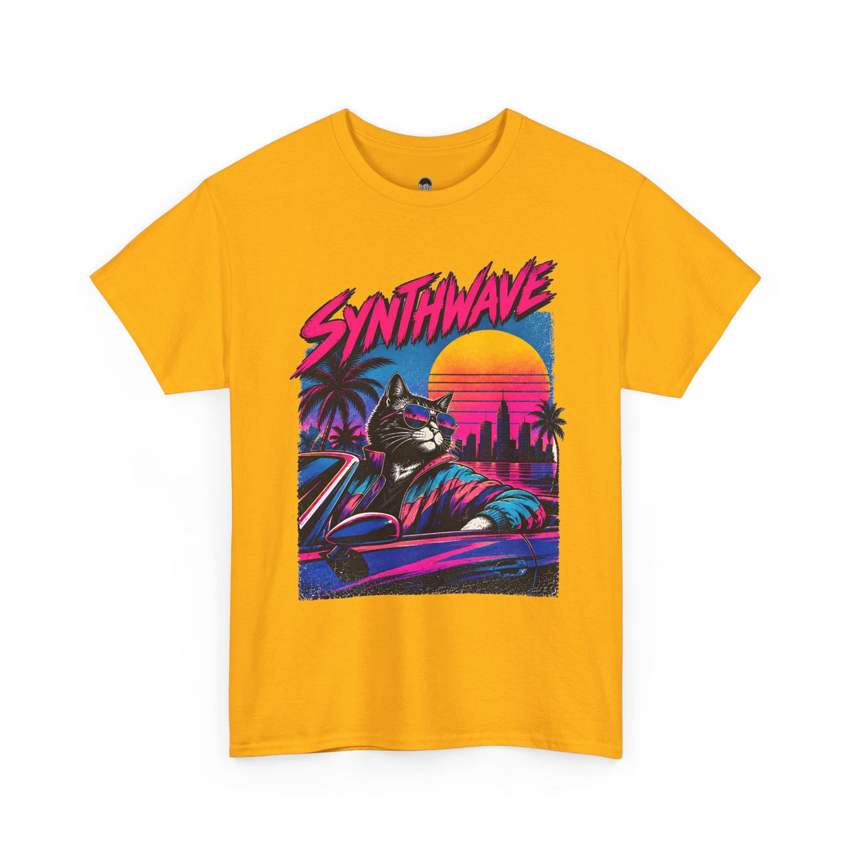 Synthwave Cat Tee — Retro 80s Sunset Driver Graphic T-Shirt