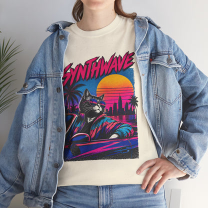 Synthwave Cat Tee — Retro 80s Sunset Driver Graphic T-Shirt