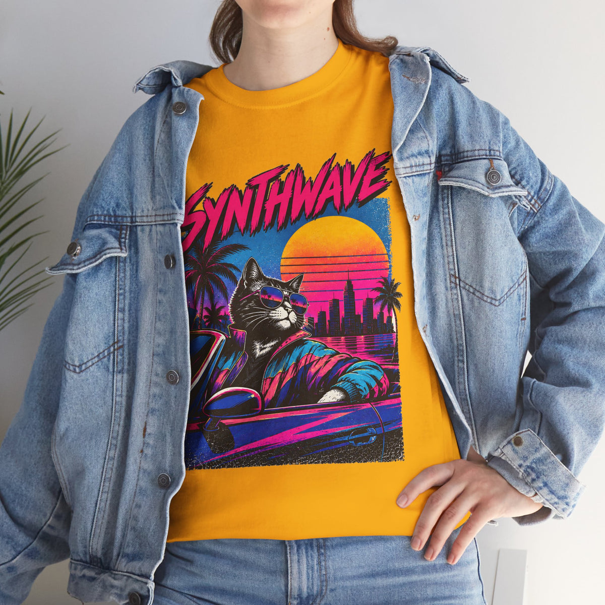 Synthwave Cat Tee — Retro 80s Sunset Driver Graphic T-Shirt