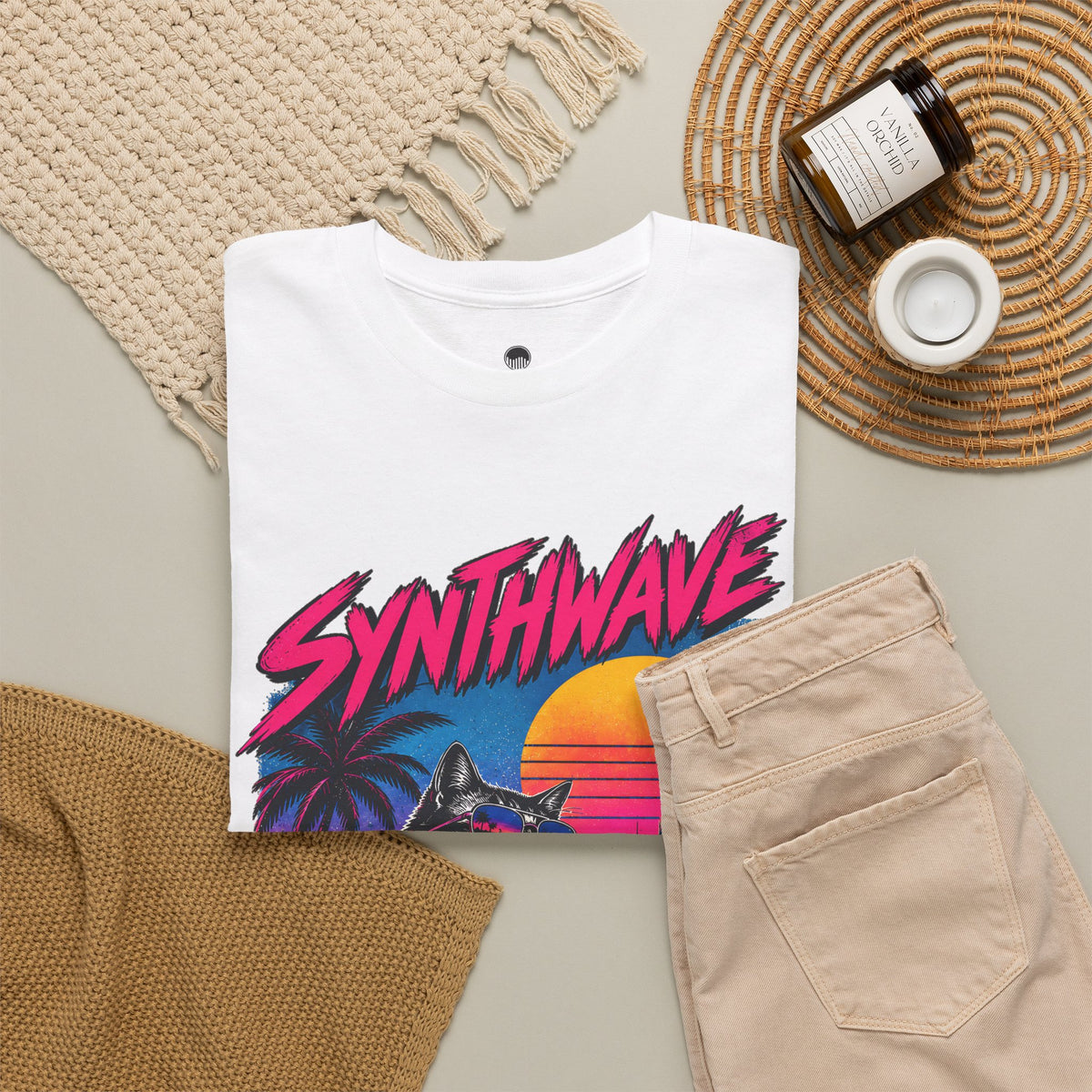 Synthwave Cat Tee — Retro 80s Sunset Driver Graphic T-Shirt