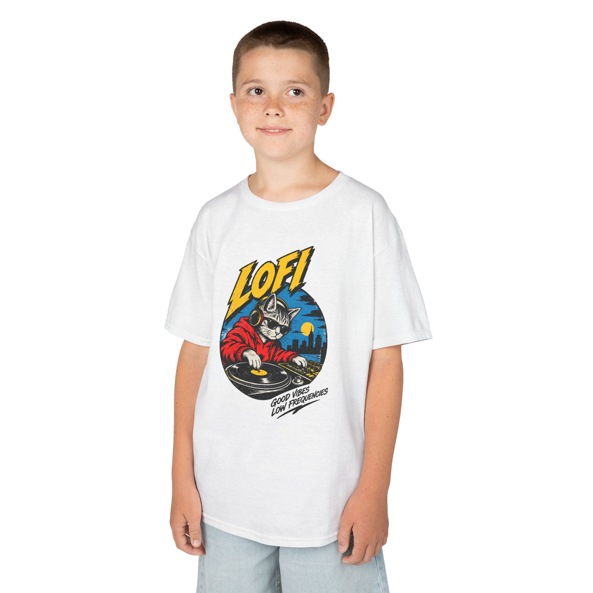 Kids T-Shirt — 'LOFI' DJ Skull Graphic Tee | Retro Night City Vibes