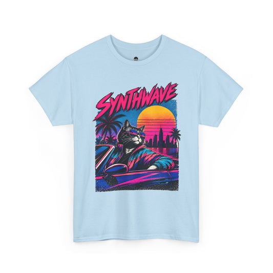 Synthwave Cat Tee — Retro 80s Sunset Driver Graphic T-Shirt