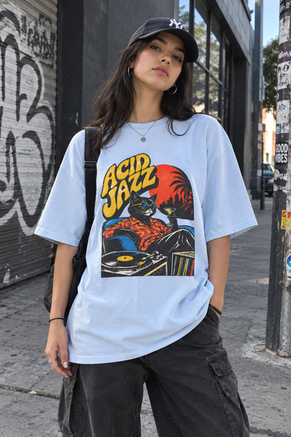 Acid Jazz T-Shirt - Retro Cat DJ Graphic Tee