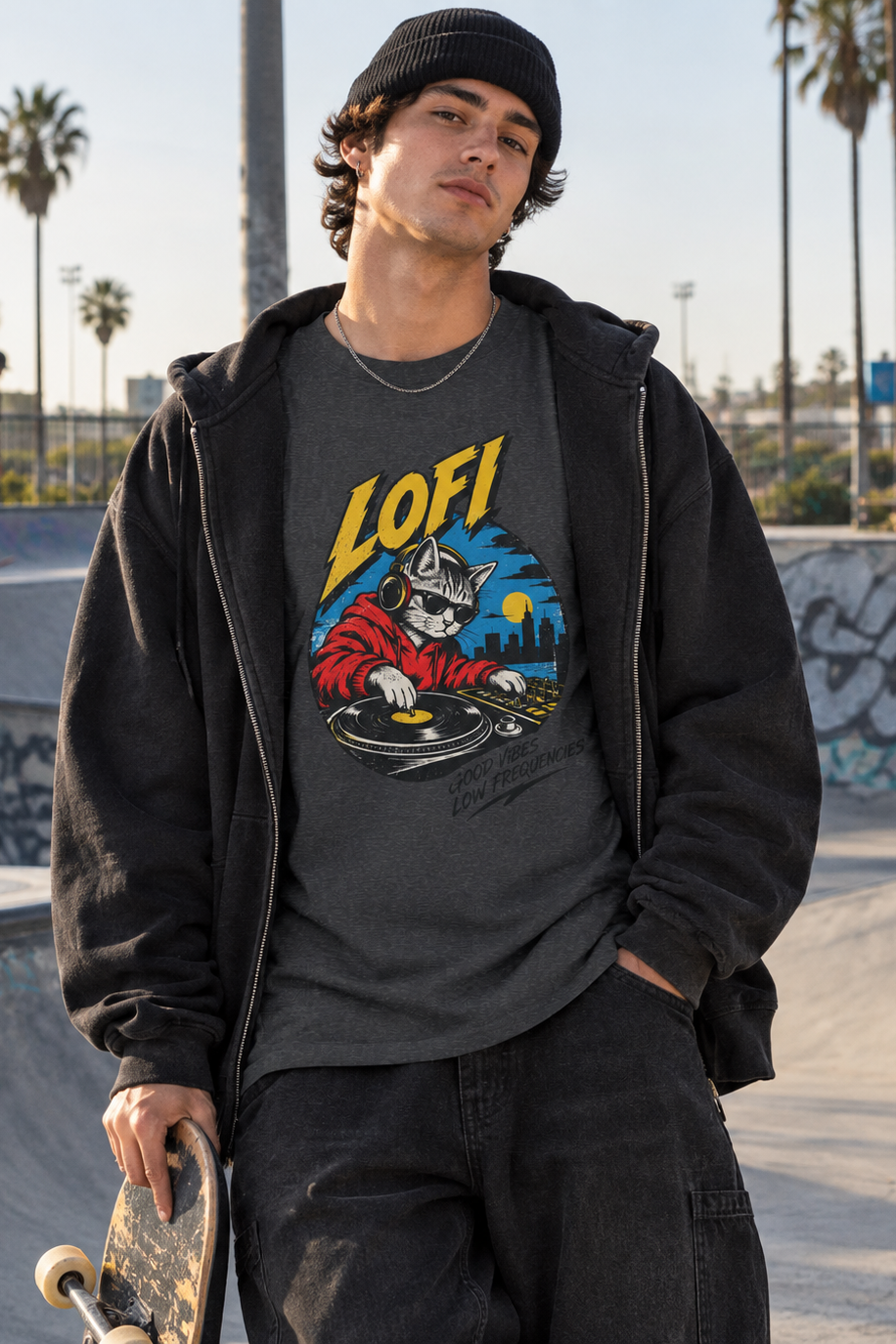 Lofi DJ Cat T-Shirt — Retro Vinyl Nightcat Graphic Tee