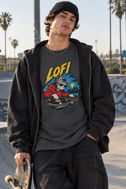 Lofi DJ Cat T-Shirt — Retro Vinyl Nightcat Graphic Tee