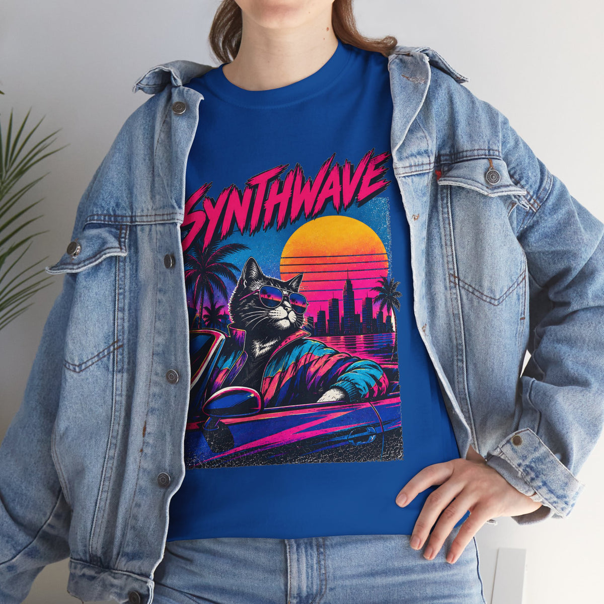 Synthwave Cat Tee — Retro 80s Sunset Driver Graphic T-Shirt