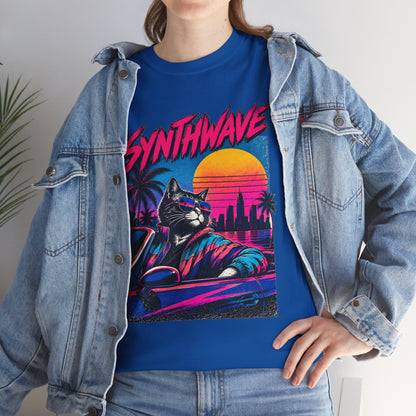 Synthwave Cat Tee — Retro 80s Sunset Driver Graphic T-Shirt