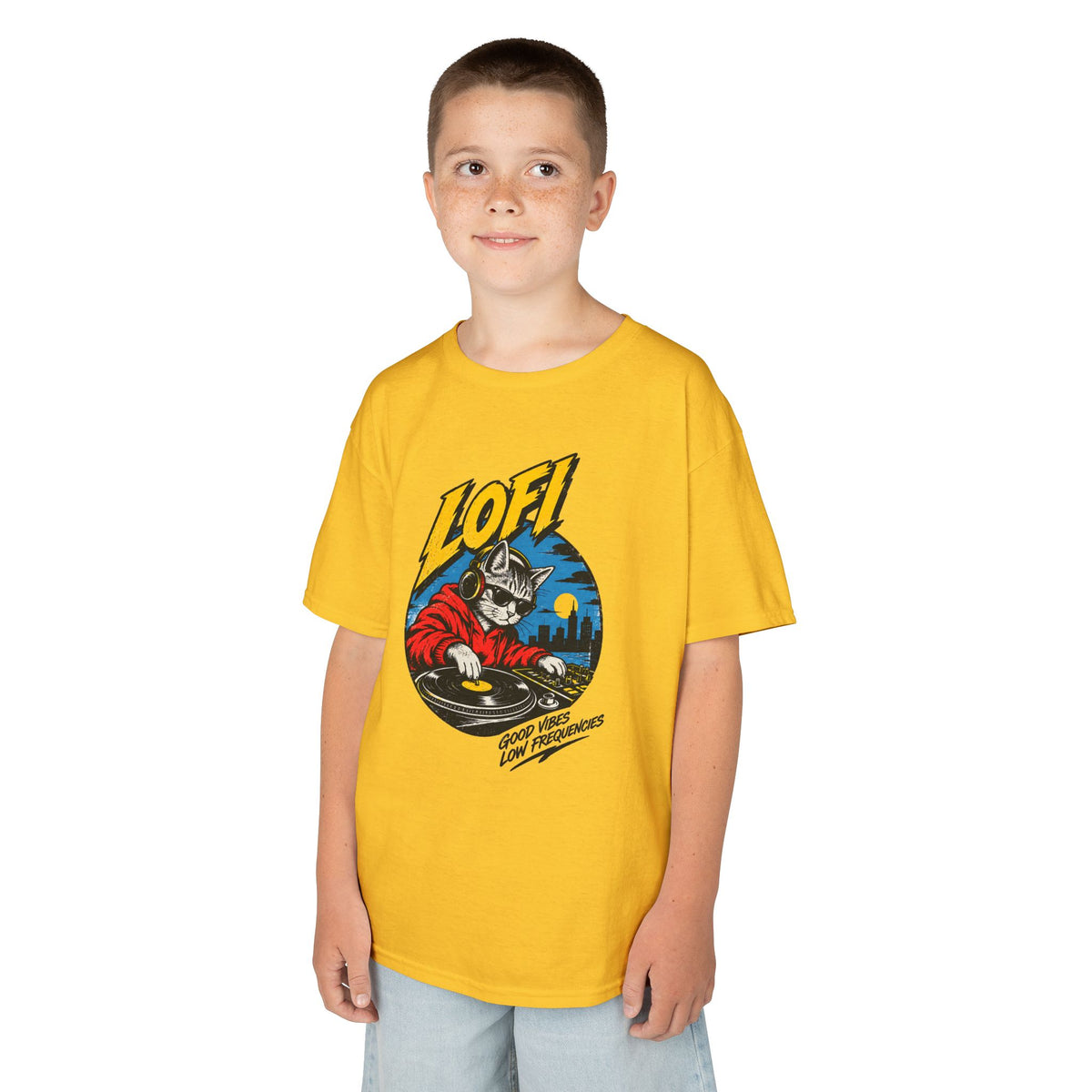 Kids T-Shirt — 'LOFI' DJ Skull Graphic Tee | Retro Night City Vibes
