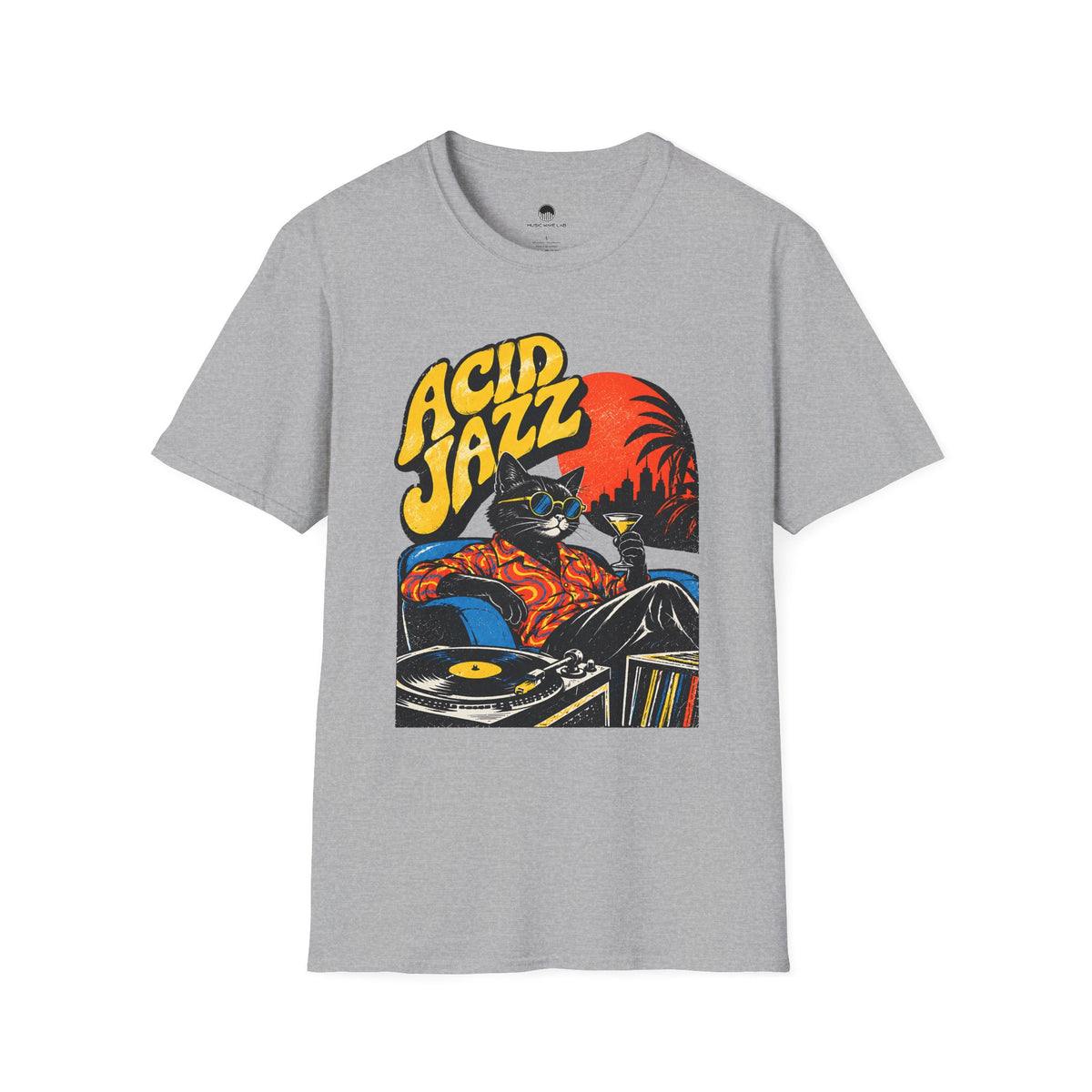 Acid Jazz T-Shirt - Retro Cat DJ Graphic Tee