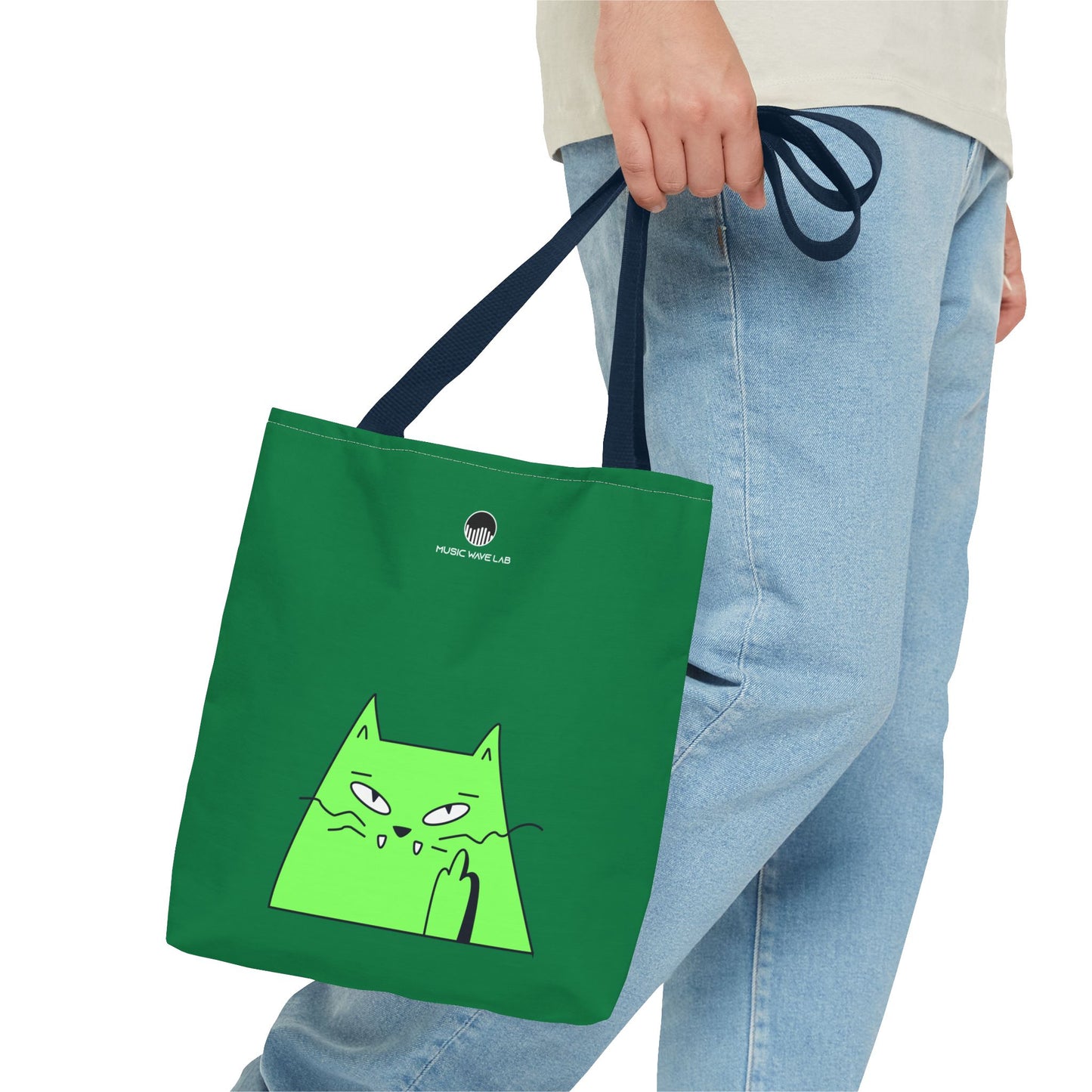 Playful Cat Tote Bag - Green Cat Design, Eco-Friendly, Shopping, Gift, Everyday Use, Pet Lover, Fun Accessories